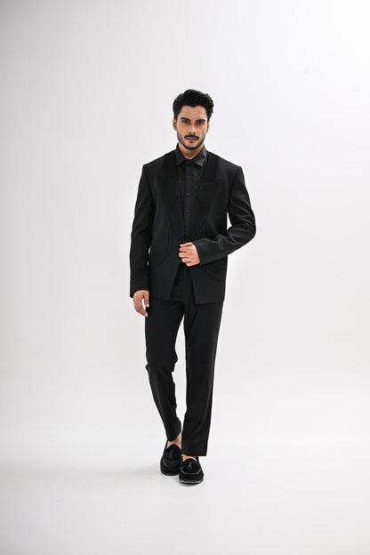 BLACK PINTUCKS TUXEDO SET