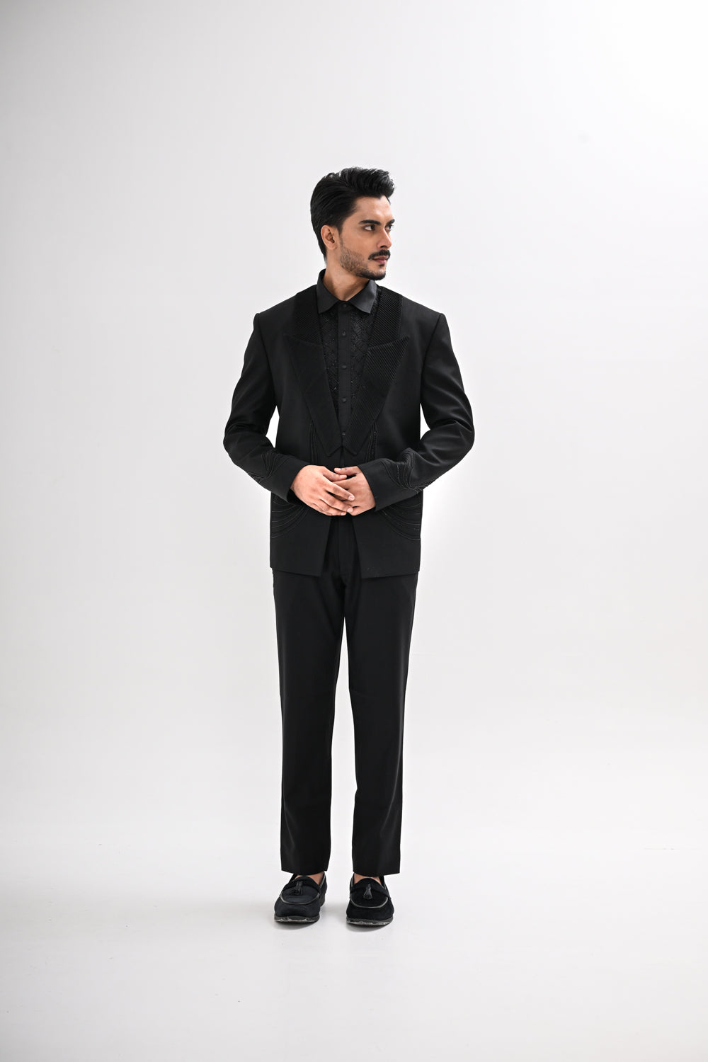 BLACK PINTUCKS TUXEDO SET