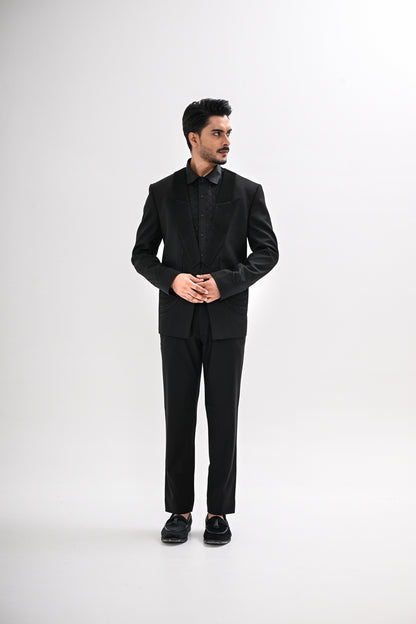 BLACK PINTUCKS TUXEDO SET