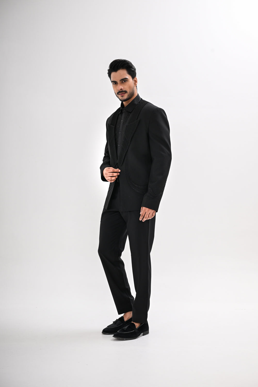 BLACK PINTUCKS TUXEDO SET