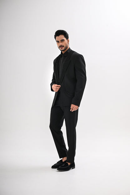 BLACK PINTUCKS TUXEDO SET