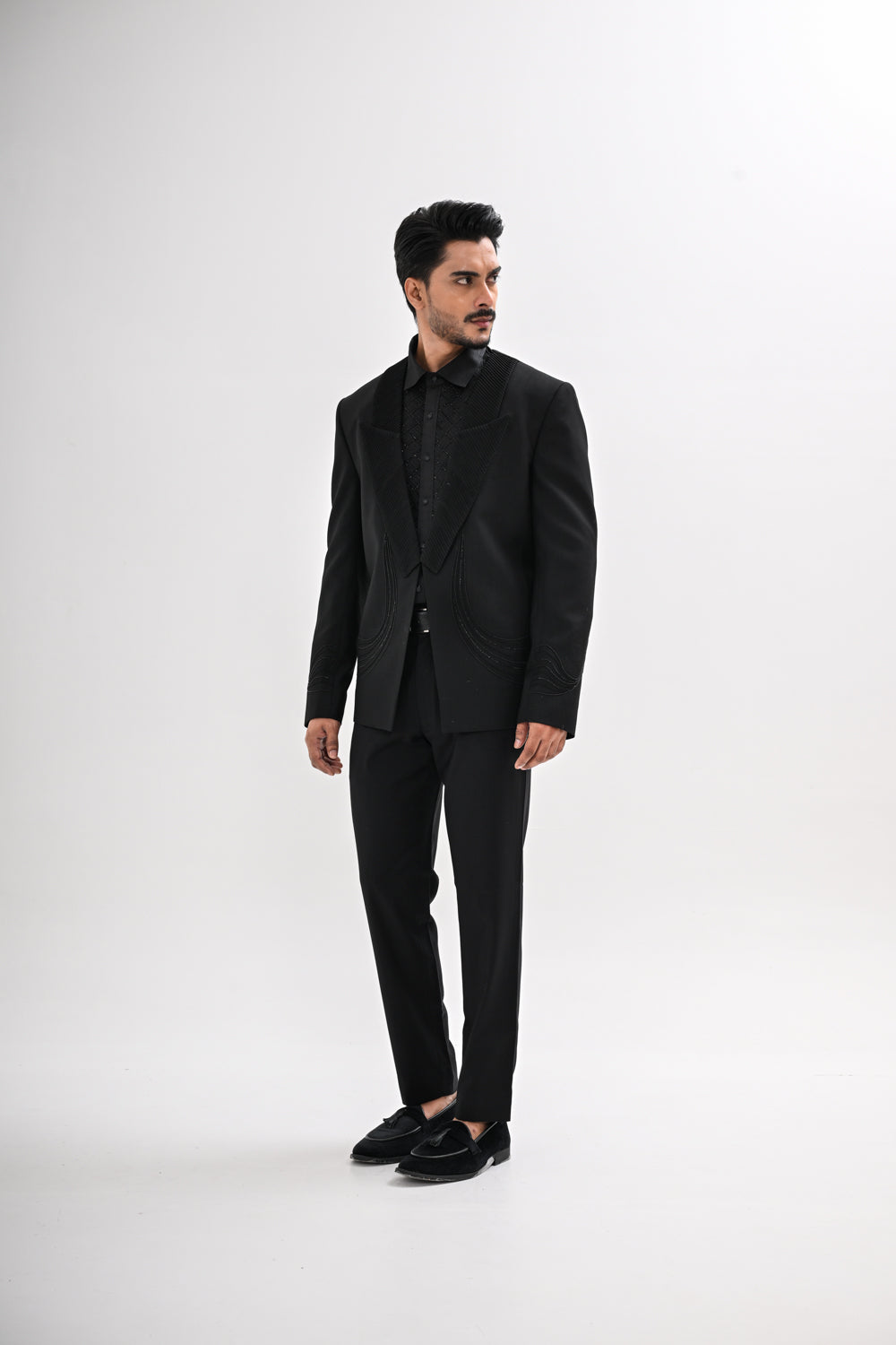 BLACK PINTUCKS TUXEDO SET
