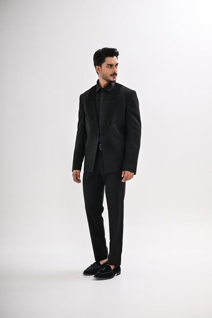 BLACK PINTUCKS TUXEDO SET