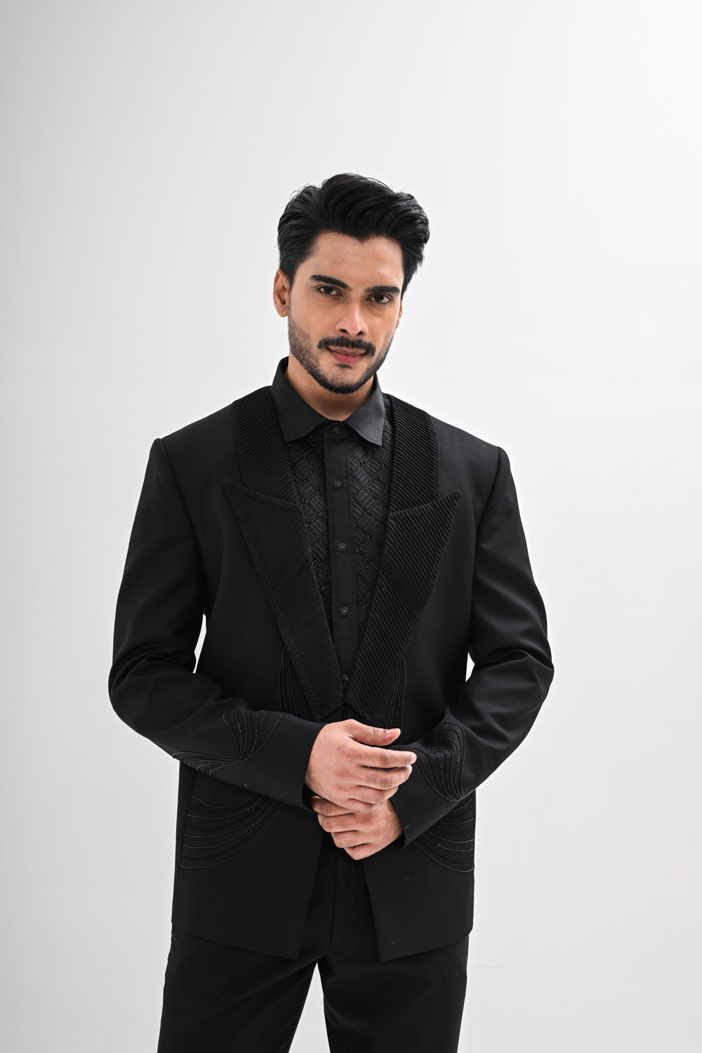 BLACK PINTUCKS TUXEDO SET