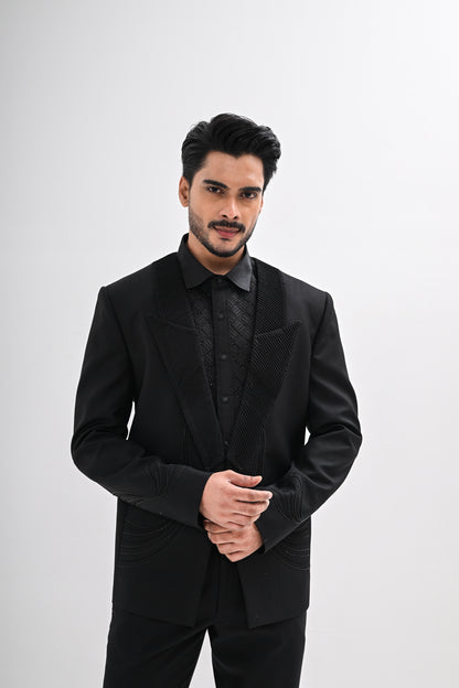 BLACK PINTUCKS TUXEDO SET
