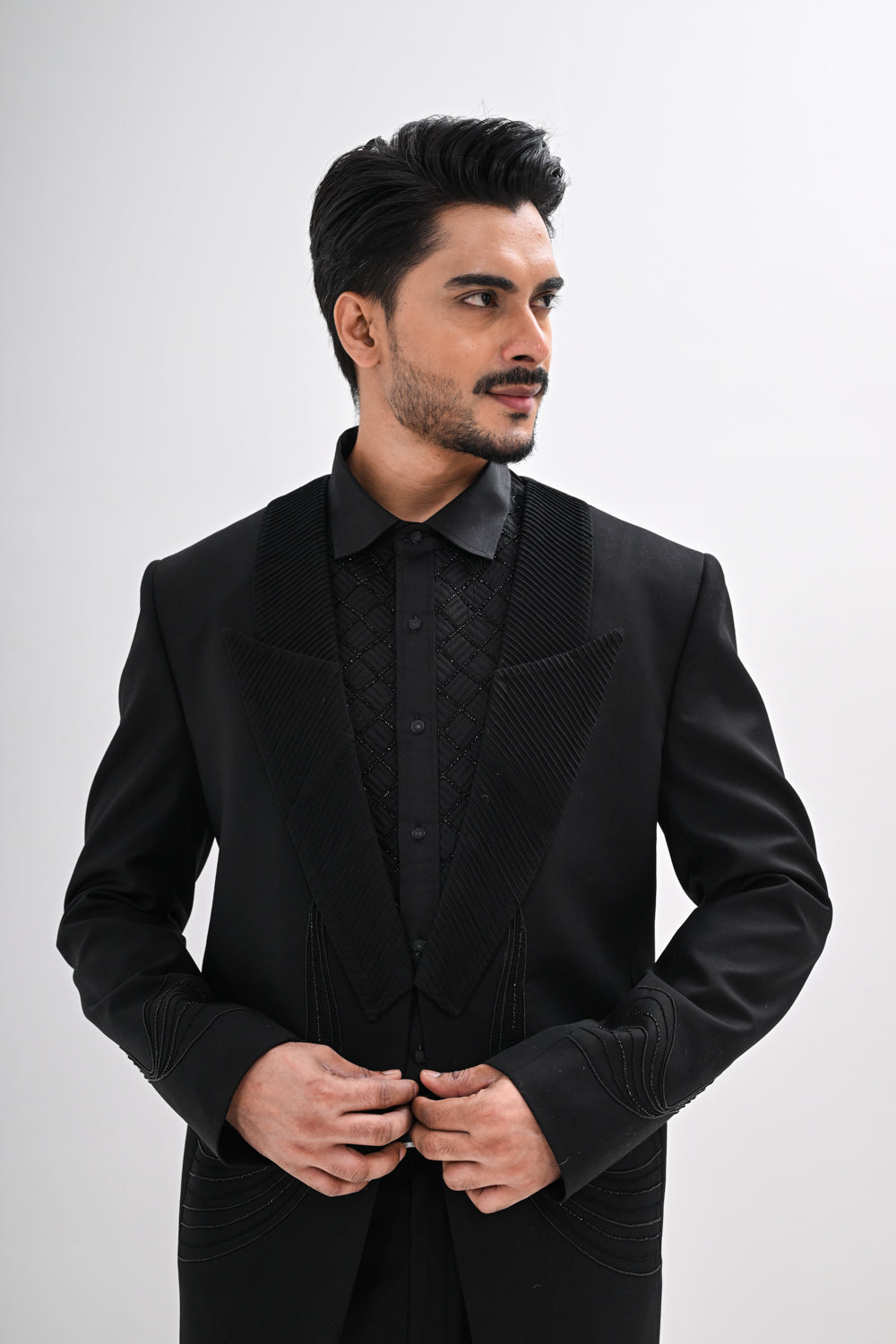 BLACK PINTUCKS TUXEDO SET