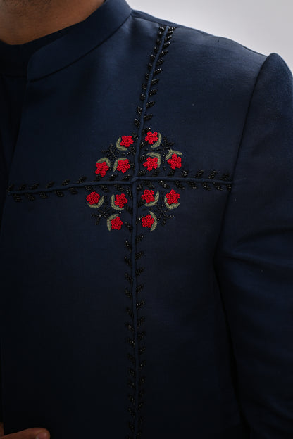 INDIGO BLOOM BANDHGALA SET