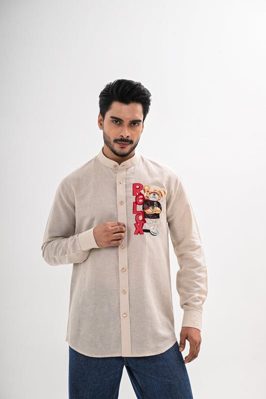 BEIGE  BEAR LINEN SHIRT