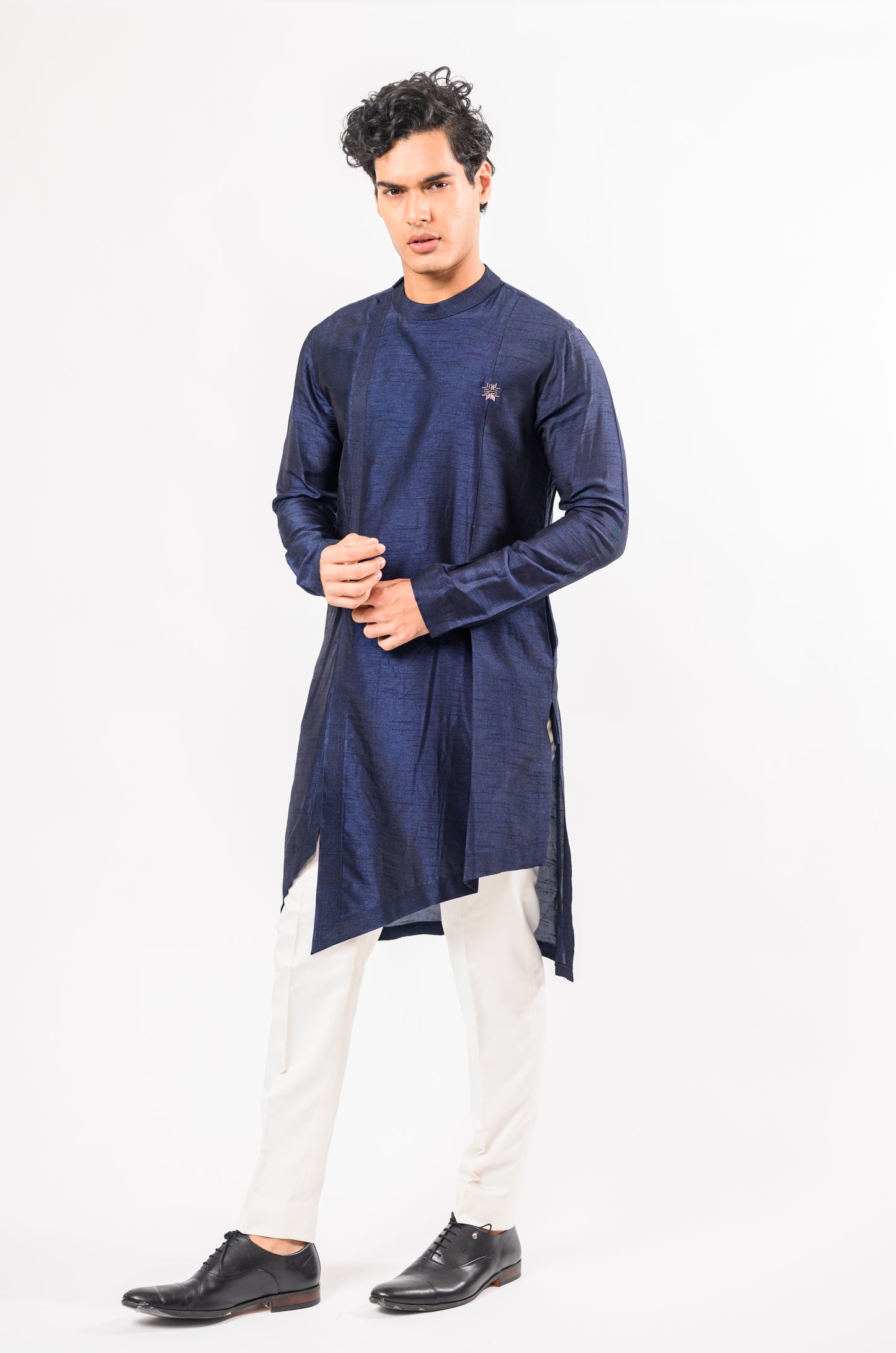 NAVY BLUE PHULKARI NEHRU JACKET SET