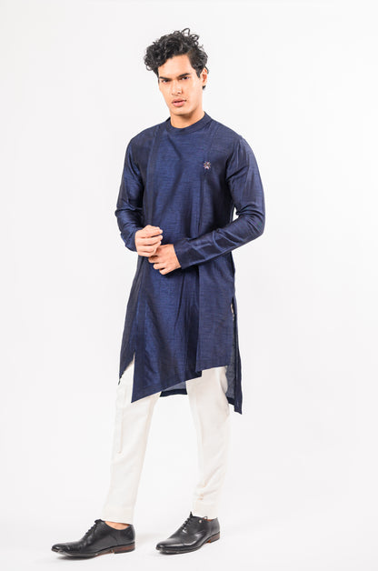 NAVY BLUE PHULKARI NEHRU JACKET SET